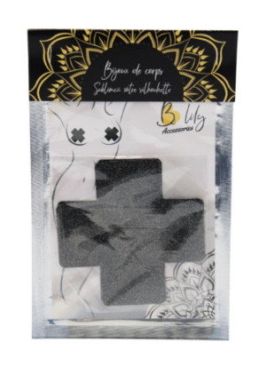 Paire de cache tétons adhésifs croix pailletée noir - NP-1048BLK